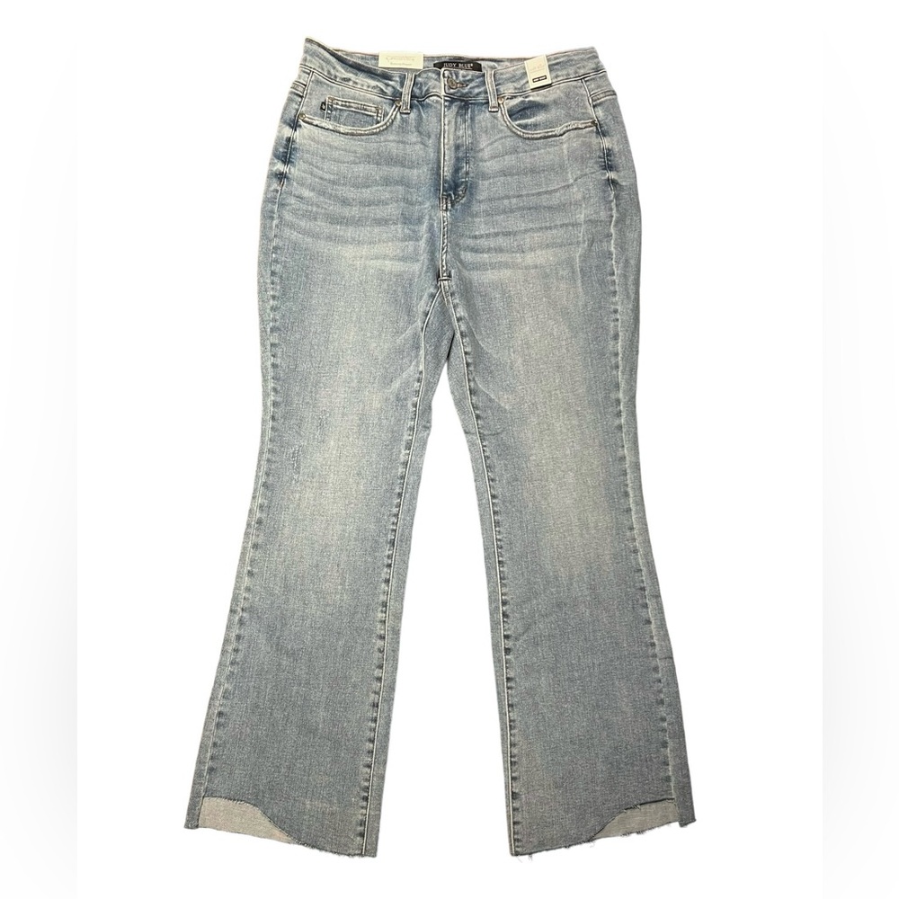 NWT Judy Blue High Waist Bootcut Raw Hem Jeans Midwash Size 16W
